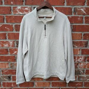 Tommy Bahama Quarter Zip Pullover Mens XL Beige Reversible Cotton Tencel